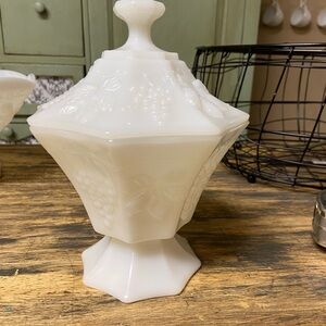 Anchor Hocking White Milk Glass Candy Dish